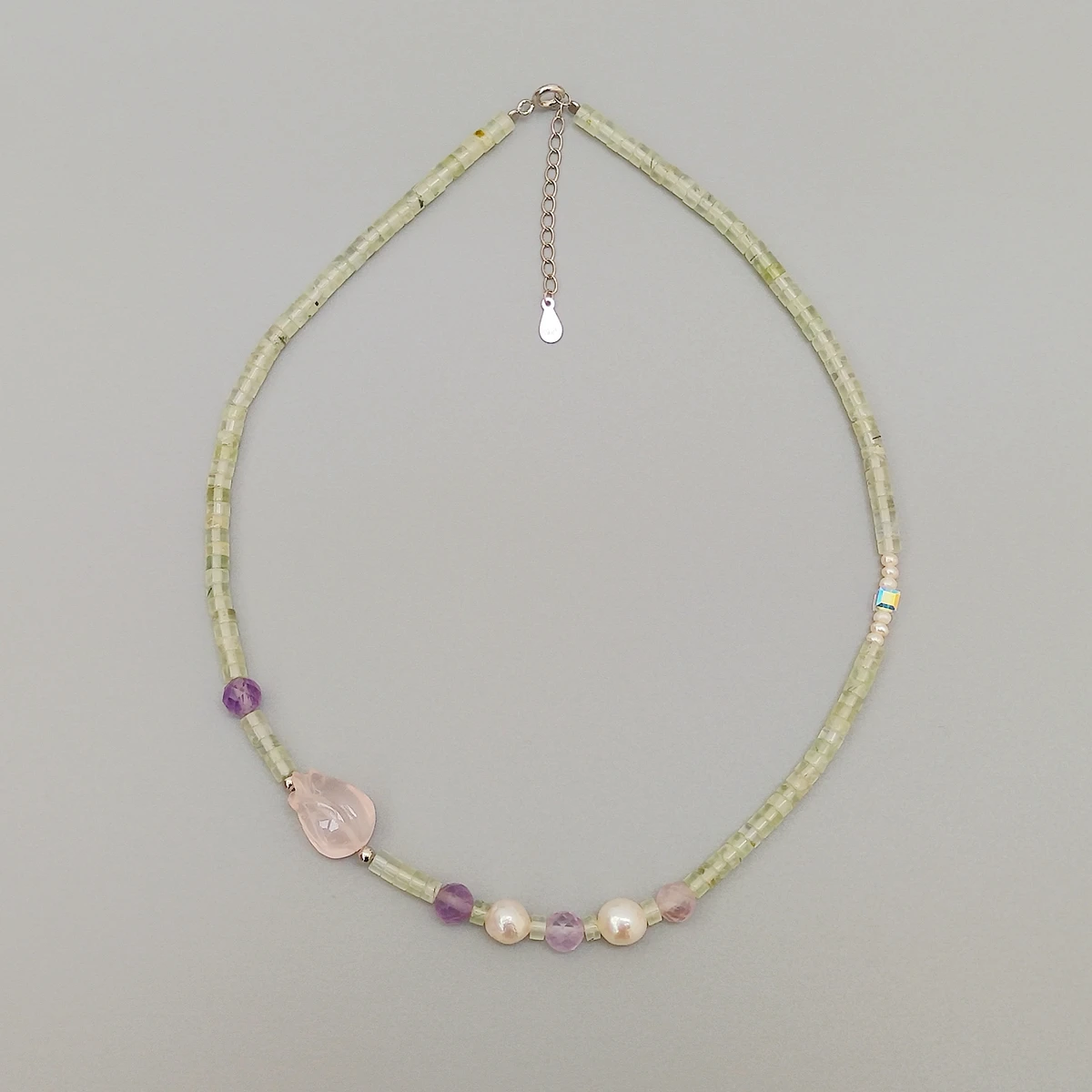 

Lii Ji Choker Necklace Collar Rose Quartz Pearl Prehnite Amethyst Necklace 925 Sterling Silver Bohemian Women Men Jewelry Gift