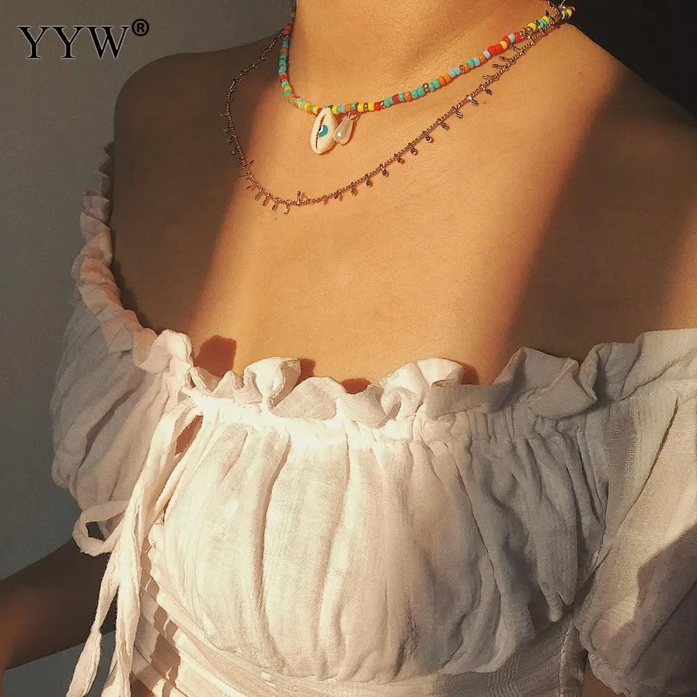 Женское Ожерелье из двух нитей/партия Разноцветные морские бусины ракушки