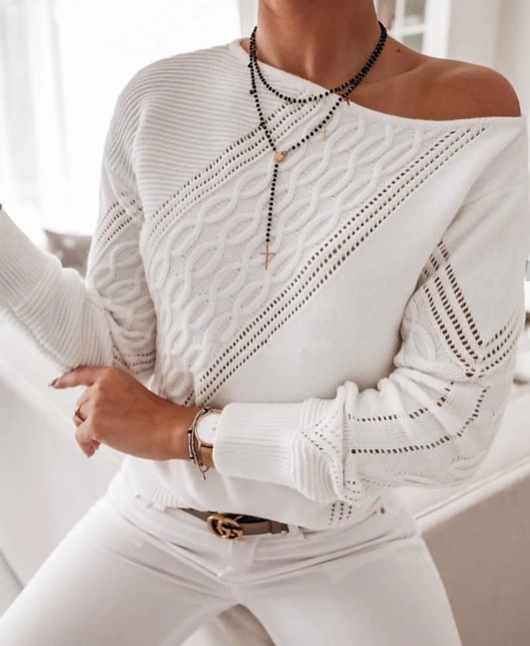 

2021 Women Sweaters Autumn Winter Tops Pullover O-Neck Long Sleeve Sexy Diagonal Collar Solid Knitted Soft Warm Coat Outwear