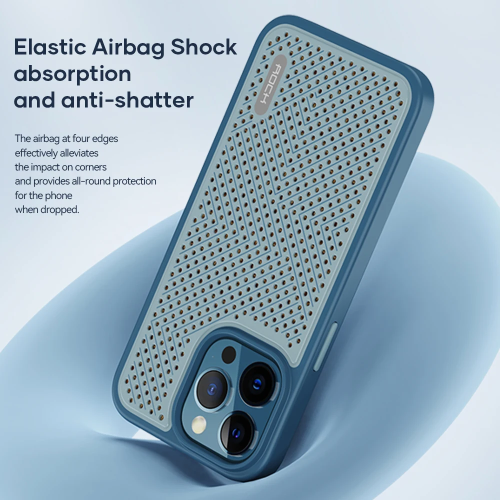 Graphene Heat Dissipation Case For iPhone 13 Pro Max,ROCK Cover Shockproof Breathable Cooling Hard PC Back Cover For iPhone 13