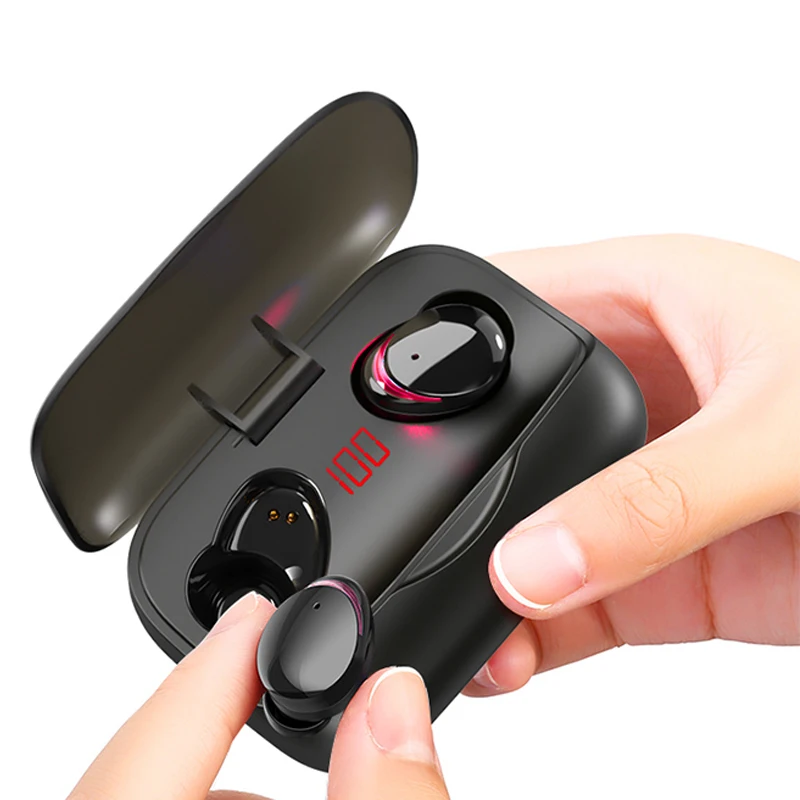Красный Bluetooth наушники true V5.0 Беспроводная Спортивная гарнитура с длительным временем ожидания светодиодный сенсорный IPX7 водонепроницаемые наушники с внешним аккумулятором для xiaomi - Цвет: Красный