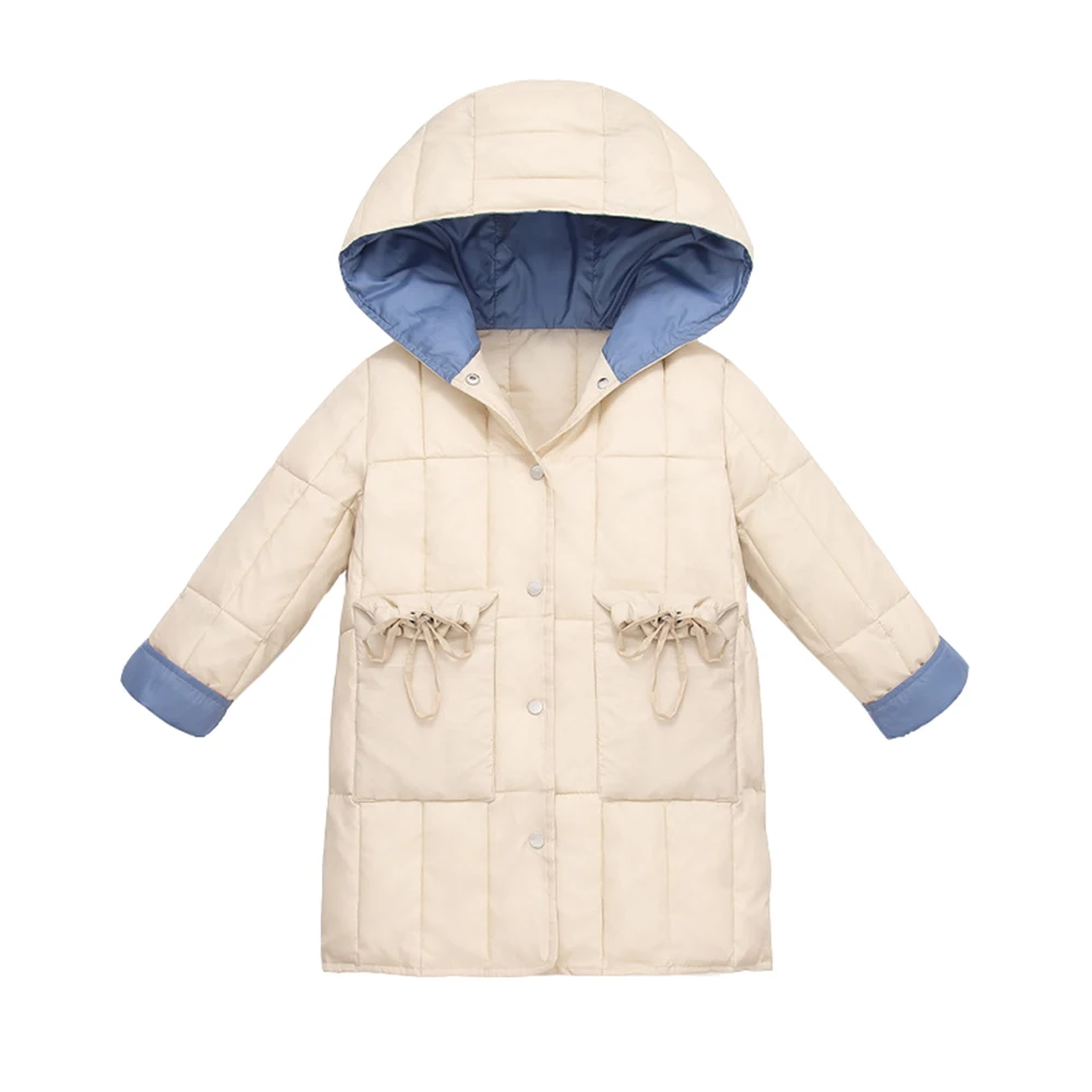 Новинка 2019 года зимнее пальто для девочек парка с карманами цвет розовый бежевый