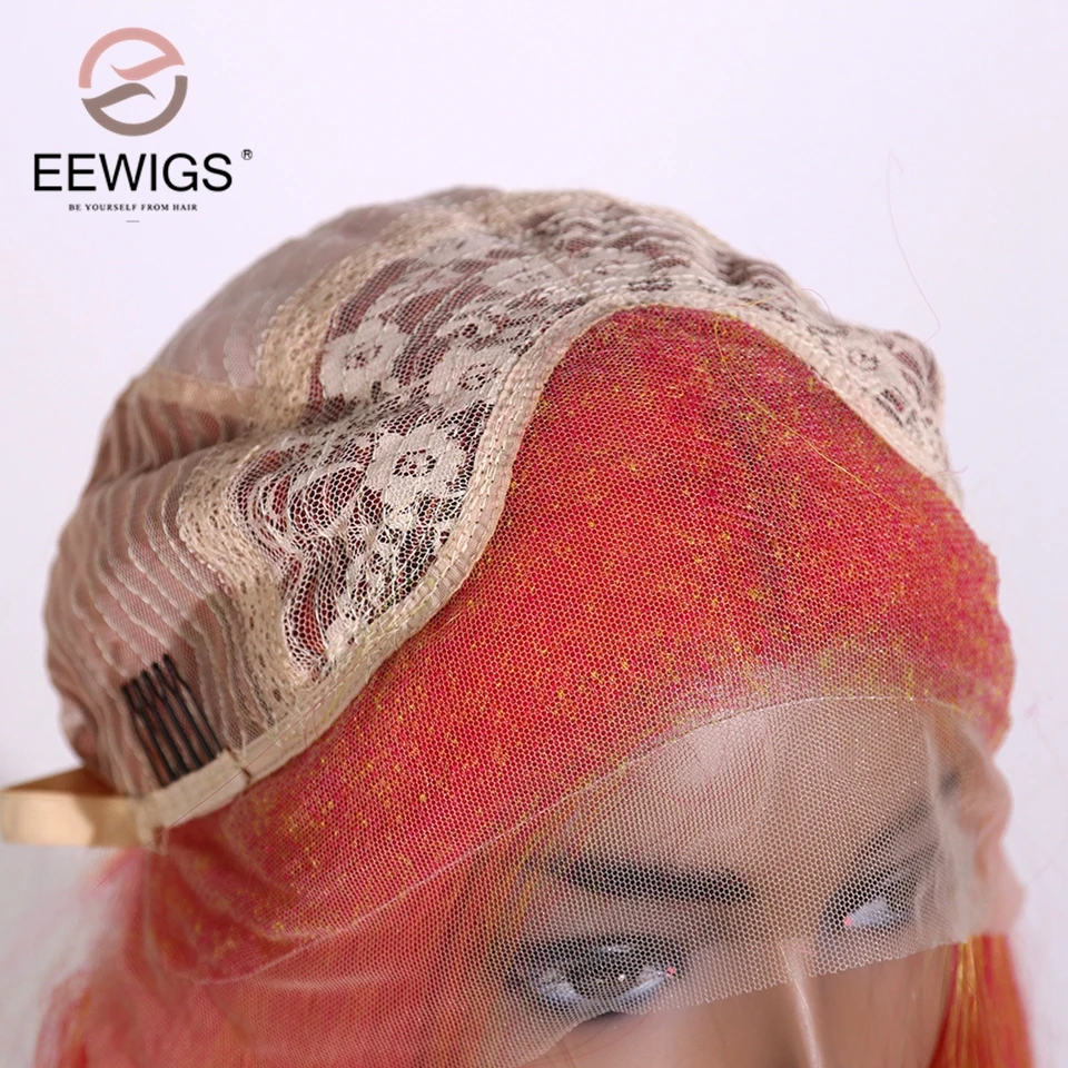 EEWIGS фиолетовый до ярко-розовый парик Омбре прямой синтетический парик на кружеве с естественными волосами термостойкие парики для черных женщин
