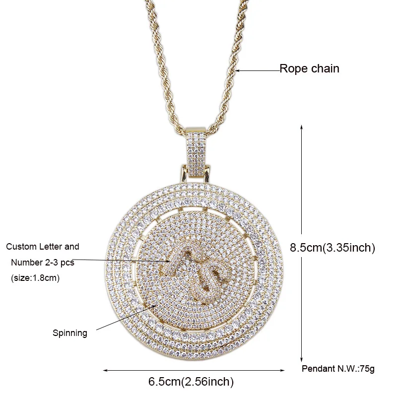 Персональный изготовленный на заказ ледяной прядильный кулон с цепочкой tenins