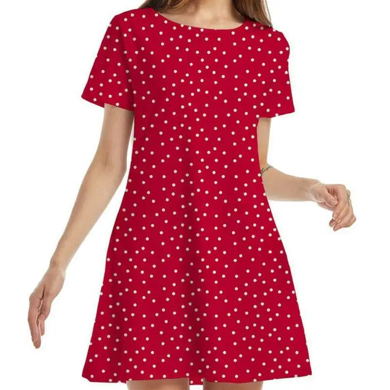 

Women Retro Polka Dot Short Sleeve T Shirt Dress Ladies Casual Mini Swing Dress