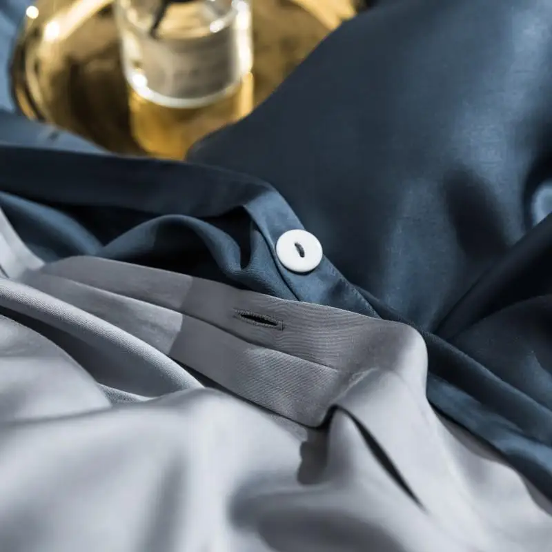 Роскошный комплект постельного белья Lanlika из 100% шелка синего и серого цвета