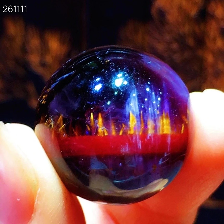 

Genuine Natural Auralite 23 Cacoxenite Purple Red Pendant 22mm Rutilated Quartz Round Sphere Ball Women Men Necklace AAAAA