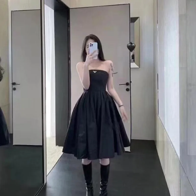 

Strapless skirt 2021 early spring recycled nylon series triangle metal standard waist puffy skirt dress