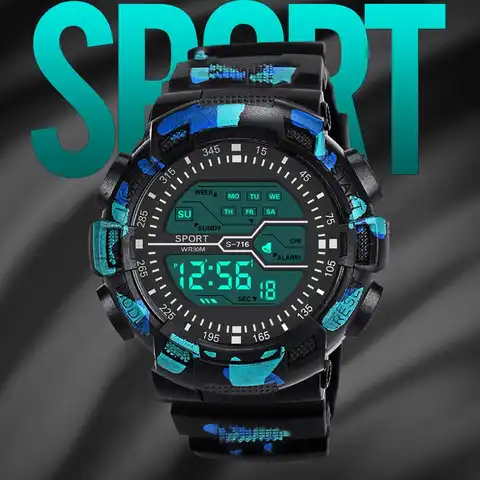 Часы наручные мужские с ЖК-дисплеем, модные водонепроницаемые цифровые спортивные простые с резиновым ремешком, с датой и секундомером