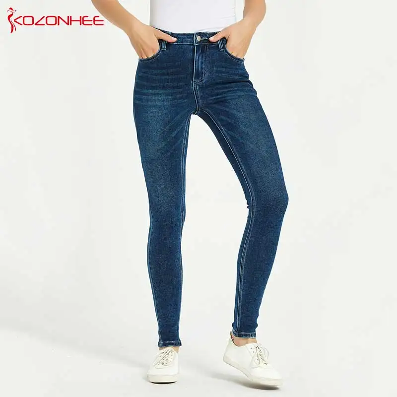 Модные Стрейчевые синие джинсы карандаш женские эластичные леггинсы с высокой