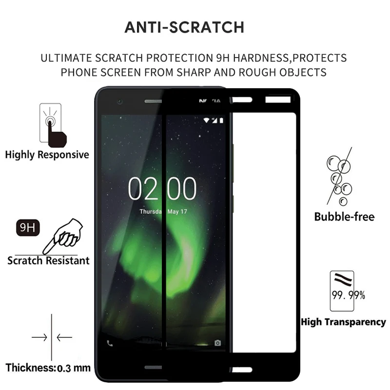 2 шт. Оригинальное полное покрытие защита экрана закаленное стекло для Nokia 1 на