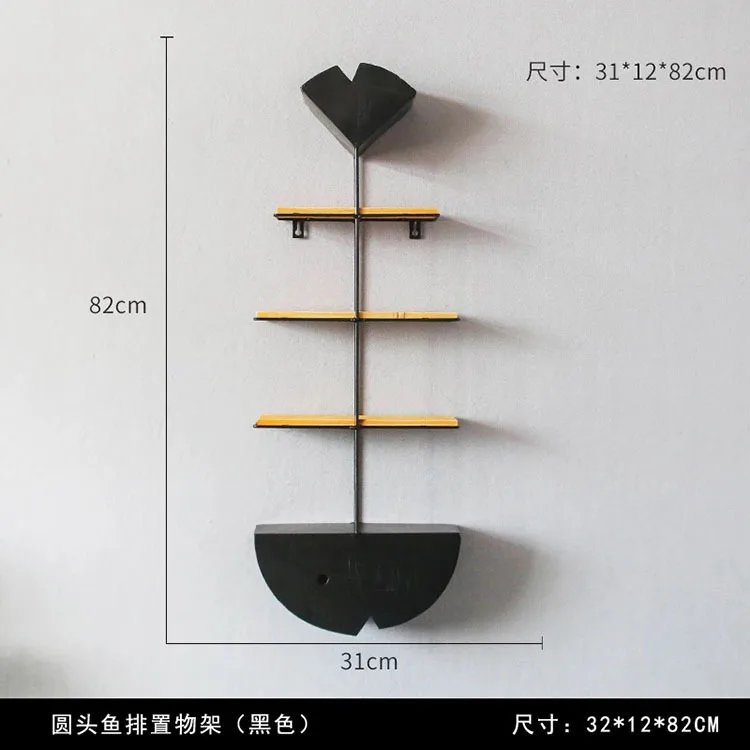 

Nordic style simple wrought iron creative fishbone word partition rack bar wall hanging decoration multi-layer shelf