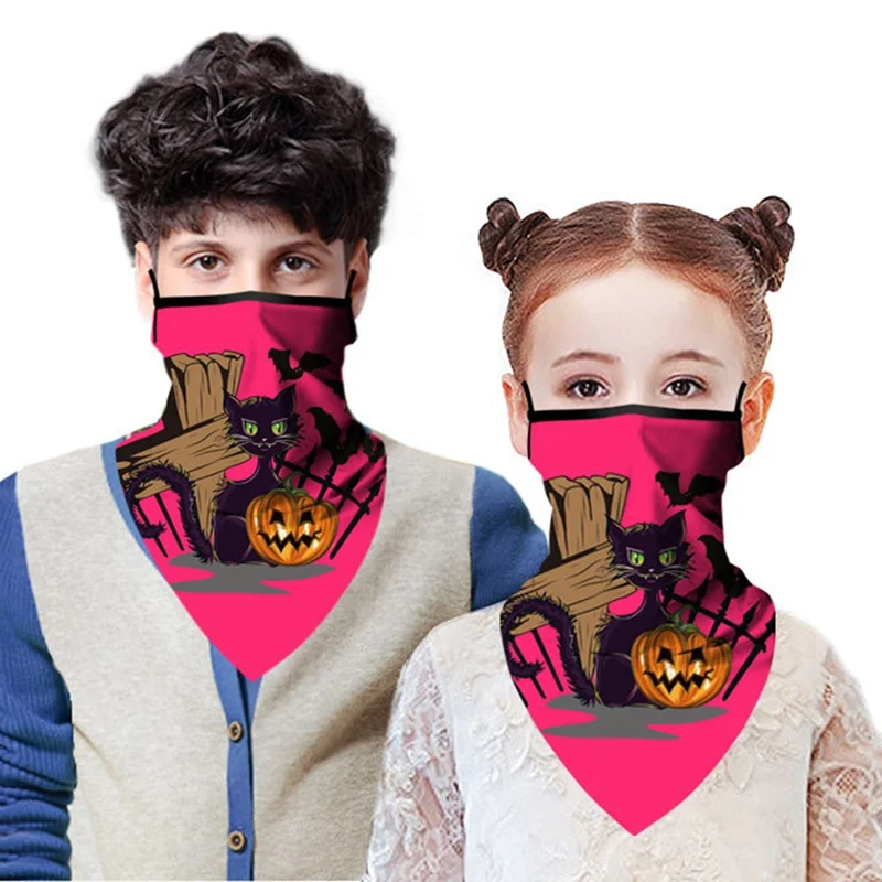 

Halloween Novelty Triangle Cycling Scarf Ear Hanging Pumpkin Witch Sunshade Dustproof Outdoor Neck Cover for Kids