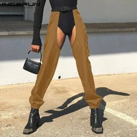 stylish mens leisure style pantalons solid all match simple long pants male design sense cutout trousers overalls s 5xl incerun