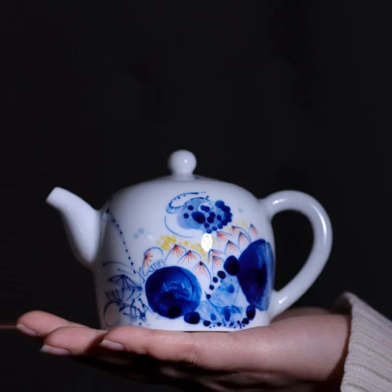 

Цзиндэчжэнь, подглазурь, сине-белый фарфоровый чайник, керамический чайный набор, китайский маленький чайник, чайник ручной работы, чайник