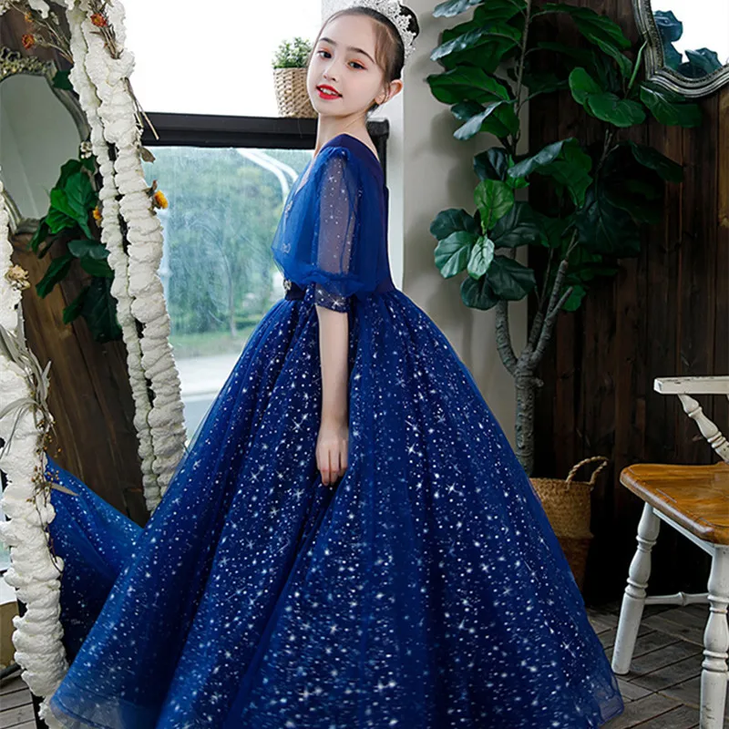 Luxury Sequins Long Ball Gown for Teenagers Girls Elegant Stage Show Costumes Child Party Frocks Infant Pageant Ceremony Vestido enlarge