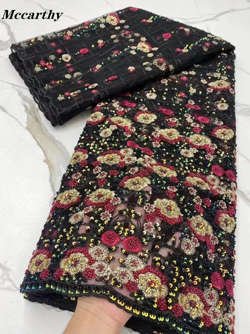 

Balck African Sequins Lace Fabric Embroidery Nigerian Lace Fabrics 2021 High Quality Beads Lace French Lace Fabric For Women