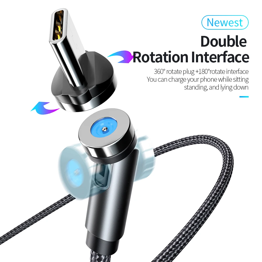 2 м/1 м Магнитный кабель 540 поворот Micro USB Type C Мобильный телефон Быстрая зарядка
