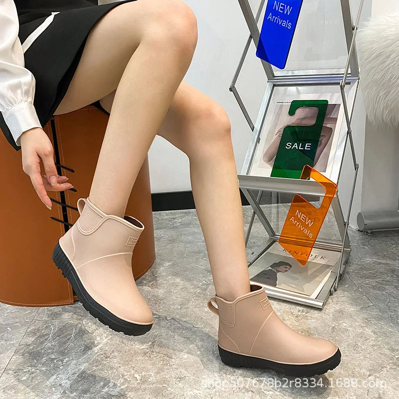 

Женские непромокаемые сапоги-трубы, короткие резиновые сапоги, модная водонепроницаемая обувь с низким верхом, Нескользящие хлопковые резиновые сапоги