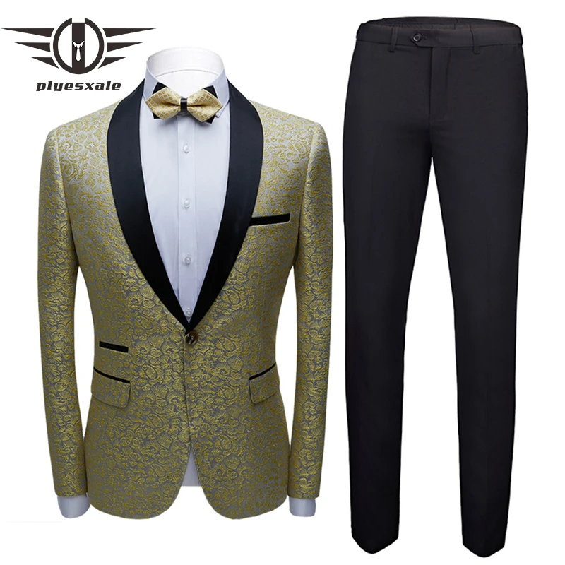 Plyesxale новый дизайн мужские Цветочные костюмы сценический певец свадебный костюм
