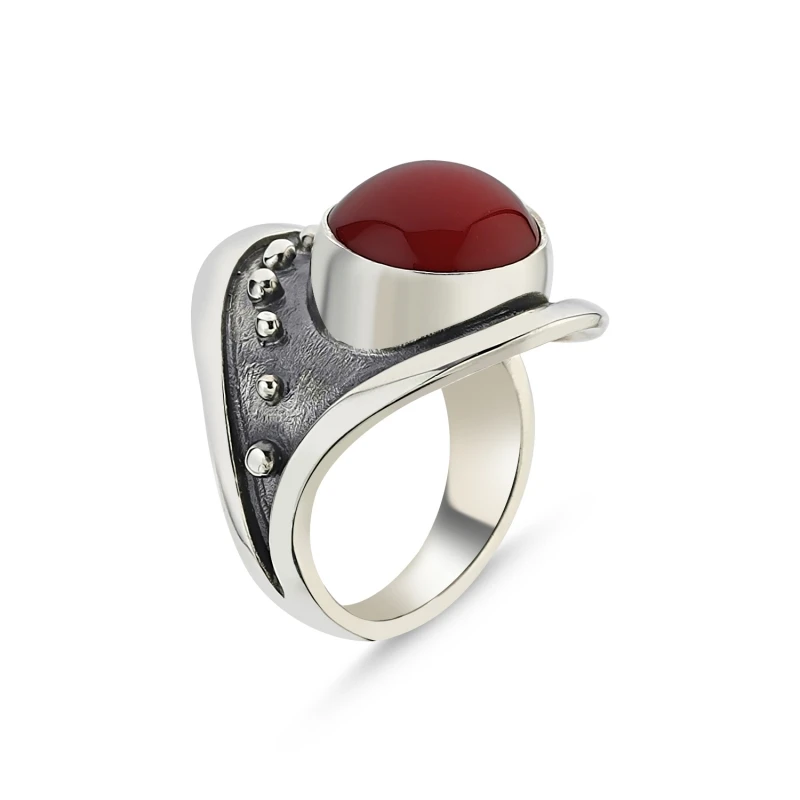 

Silverlina Silver Red Agate Stone Handwork Ring