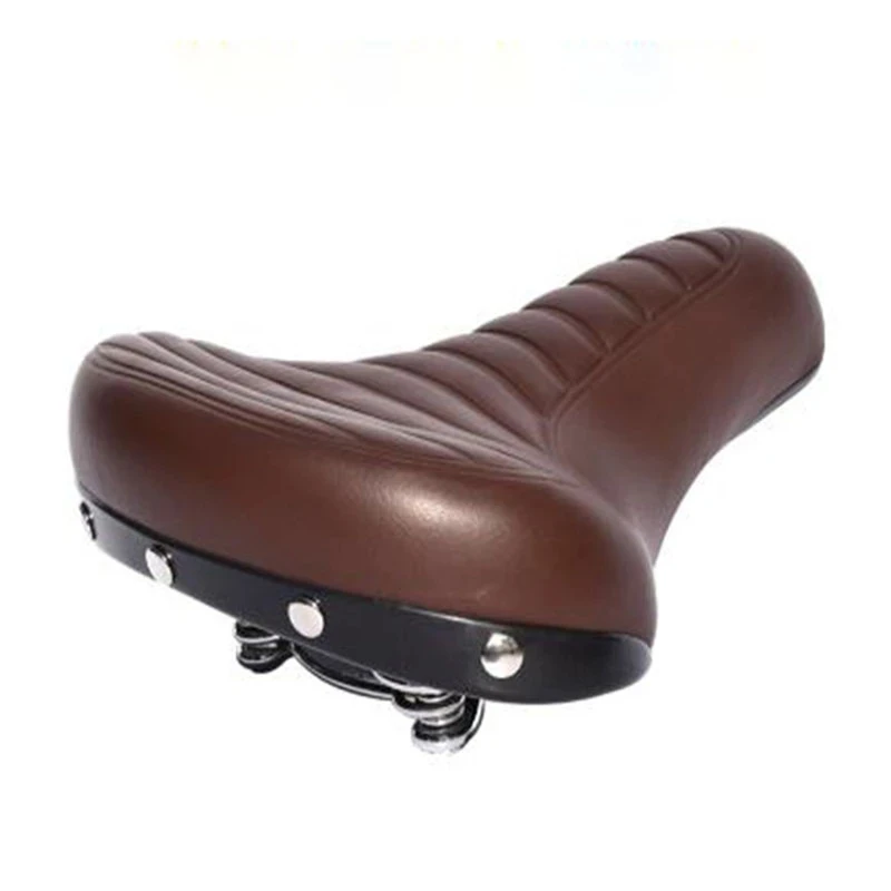 

Удобное Мягкое широкое утолщенное седло для дорожного велосипеда, винтажное велосипедное седло, кожаная подкладка белого и черного цвета с весенними велосипедными деталями
