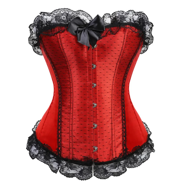 

Sexy Corsets Satin Floral Corset and Bustier with Lace Trim Showgirl Bodyshaper Lingerie Corselet Gothic Lady Vintage Cincher