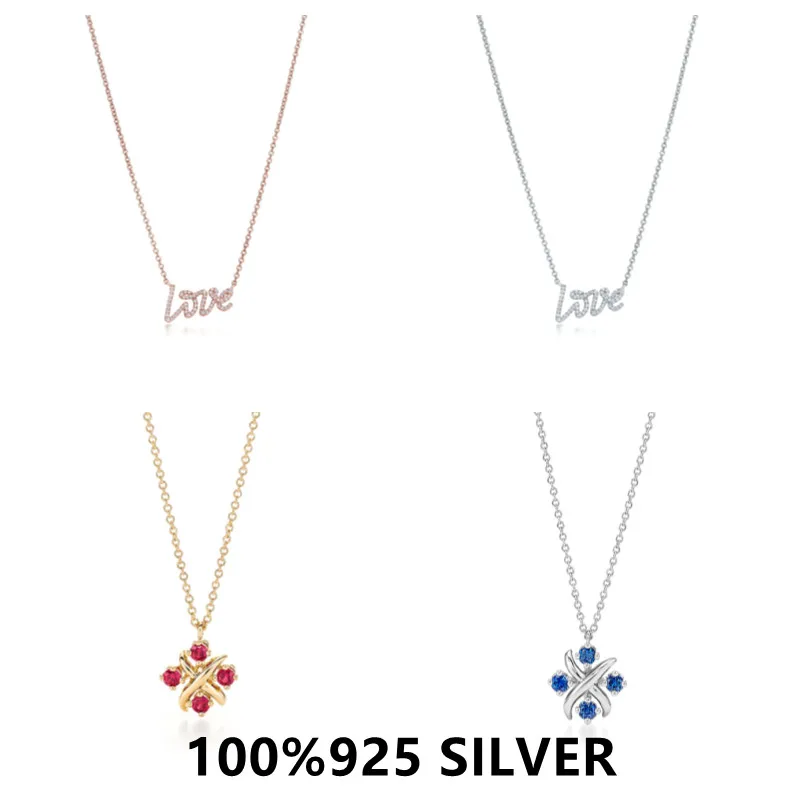 

TF 925 Sterling Silver love Diamond inlay Necklace Clavicle Chain Short Choker Necklace For Women Fine Jewelry Brithday Gift