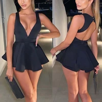 women sexy halter deep v neck backless mini dress zipper shorts bodycon black dresses club party beach robe sexy y2k clothes