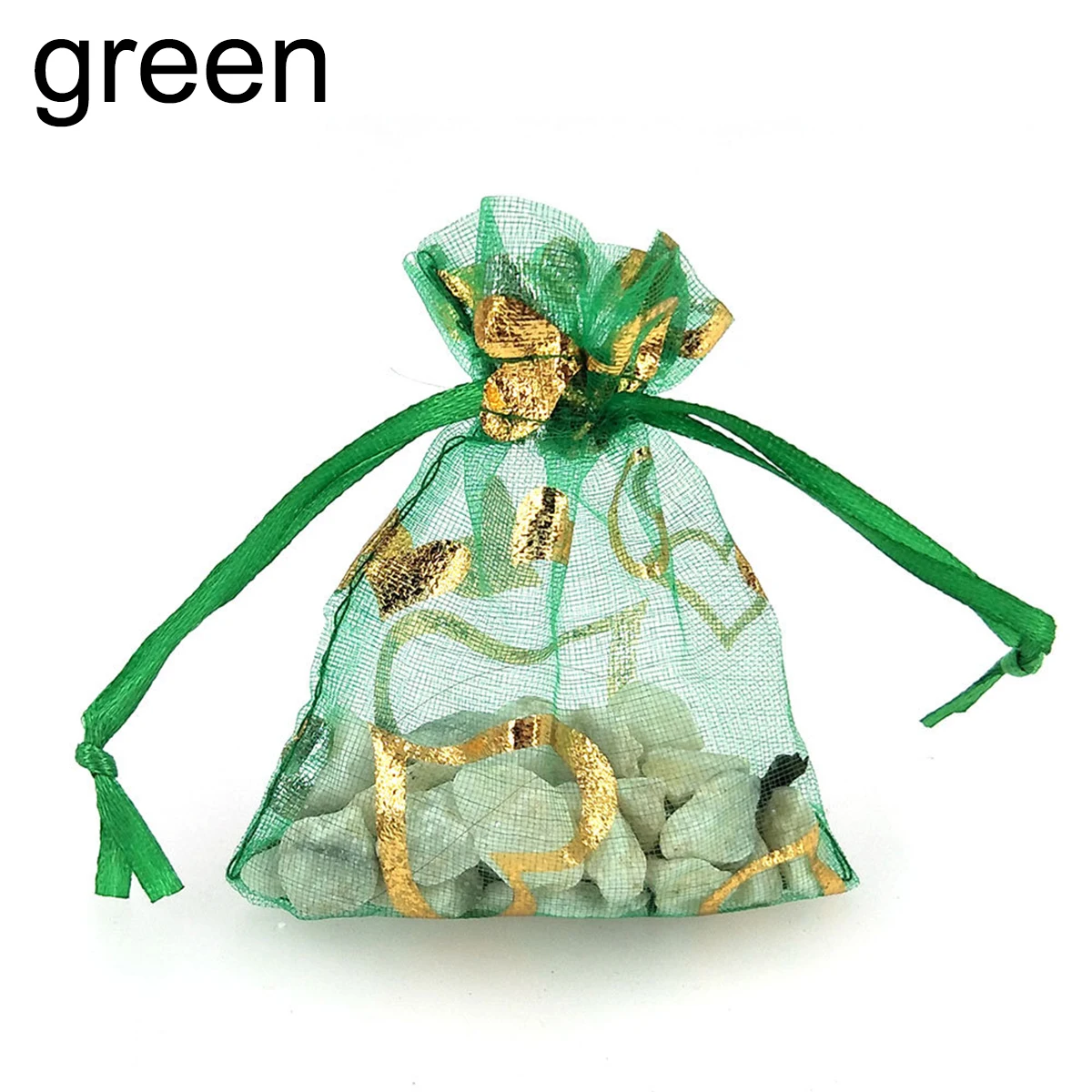 Green 20 шт. подарочные сумки из органзы с принтом в виде сердца, яркие прозрачные тюлевые прозрачные марлевые элементы, свадебные украшения, сумки для конфет - Цвет: Green