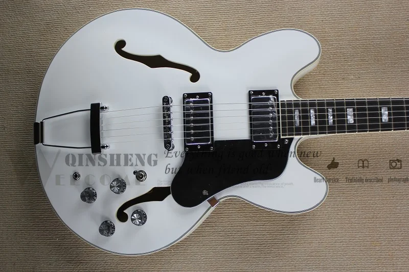 

Presell Factory Custom Electric Guitar 335 White Guitar,Semi-hollow Maple Body Chrome Bridge HH Pickups
