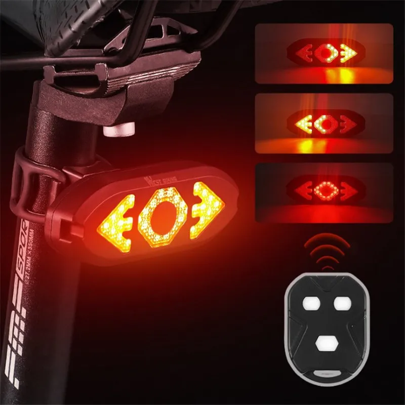 

5 Modes Smart Bike Cycling Tail Light w/Turn Signal Electric Horn Remote Control Rechargeable Taillight Rear Safety Warning Lamp