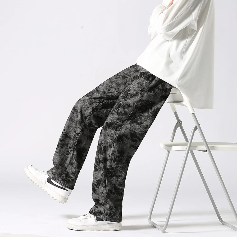 Men's Jeans Autumn Winter New Trend Hip-hop Trousers Streetwear Tie-dye Pants Loose Straight-leg Casual Wide-leg Denim Pants