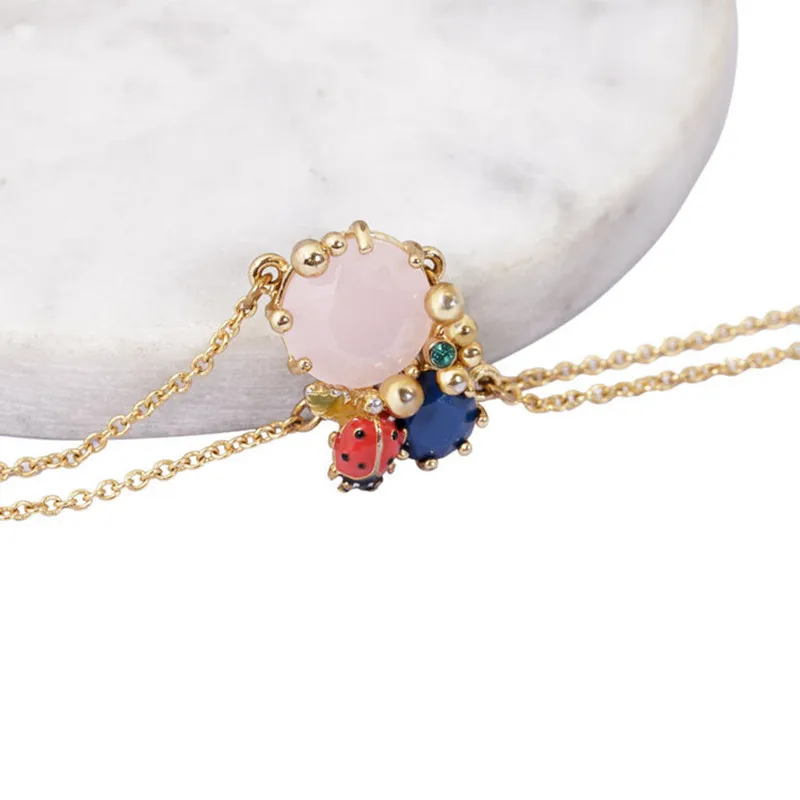 

European and American Fashion Personality Trend Temperament Enamel Glaze Red Ladybug Zircon Double Layer Gold-plated Bracelet