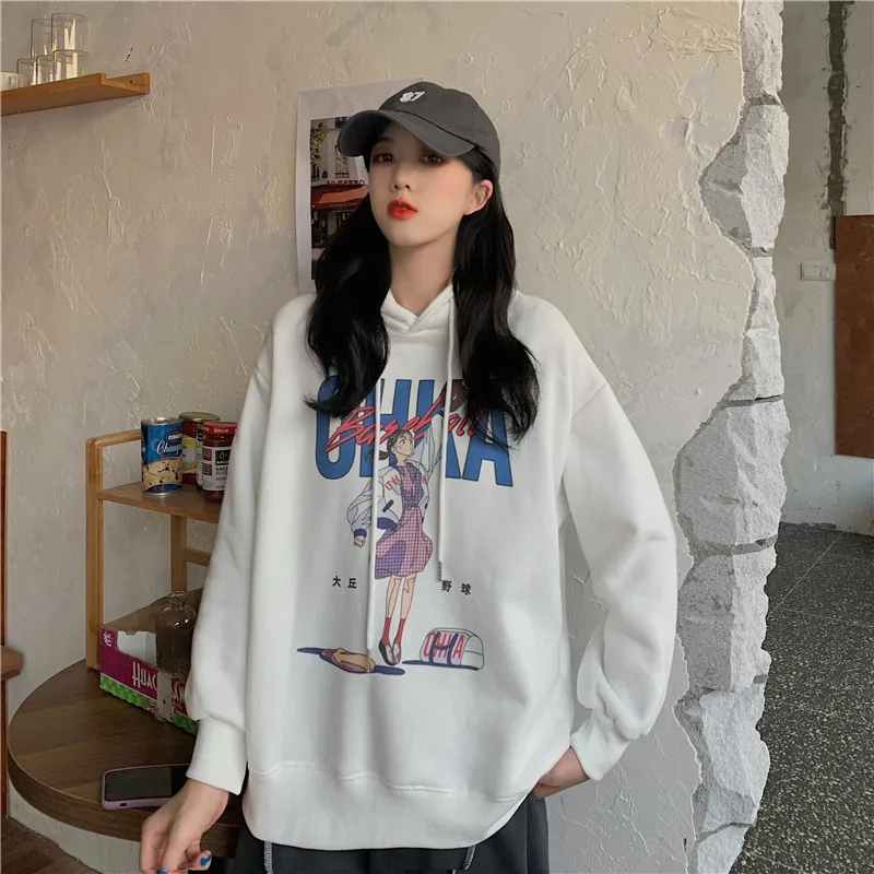 

Waitmore Japanese Style Hong Kong Style Sweatshirt Women's Loose Korean Style Ins Gentle Fleece-Lined Thickened Chic Salt Coat