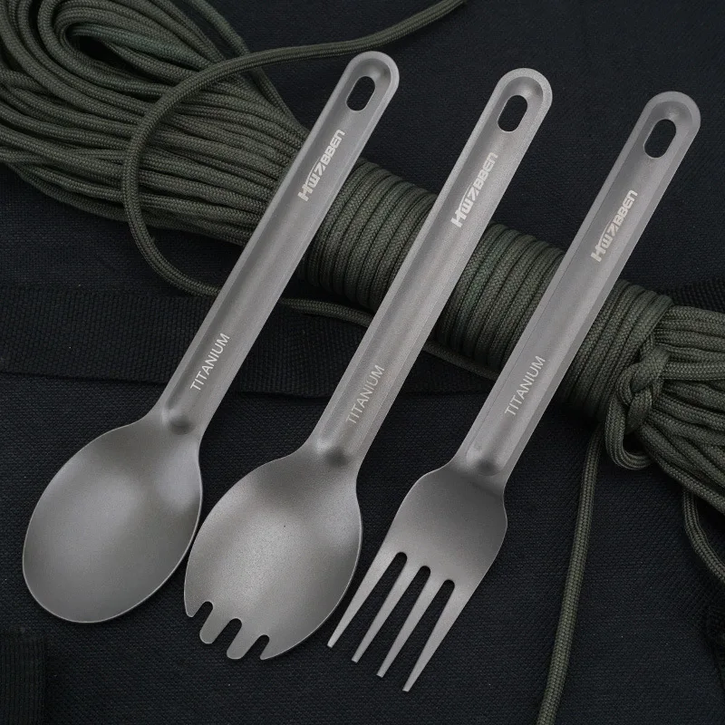 

1PC Ultralight Titanium Camping Tableware Long Handle Spoon Fork EDC Outdoor Picnic Outdoor Hiking Portable Dinnerware Flatware