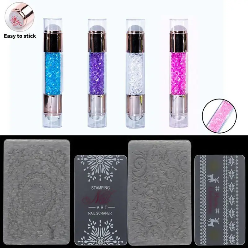 

1 PC Seal Transfer Pen With 2 PCS Scraper Double-headed Silicone Nail Transfer Pen Nail Template Seal DIY Nail Art Tool