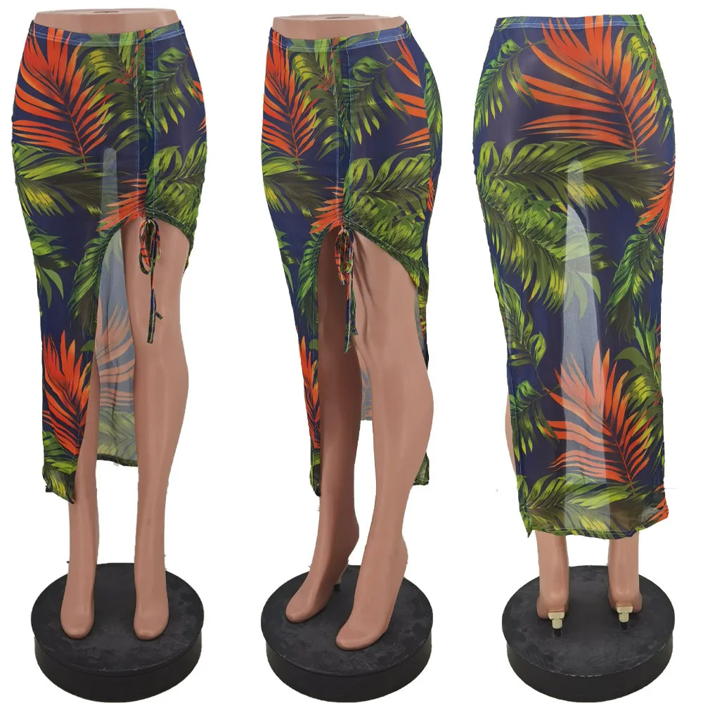 Повседневная летняя Новинка 2021 зеленая сексуальная юбка с вырезами длинная