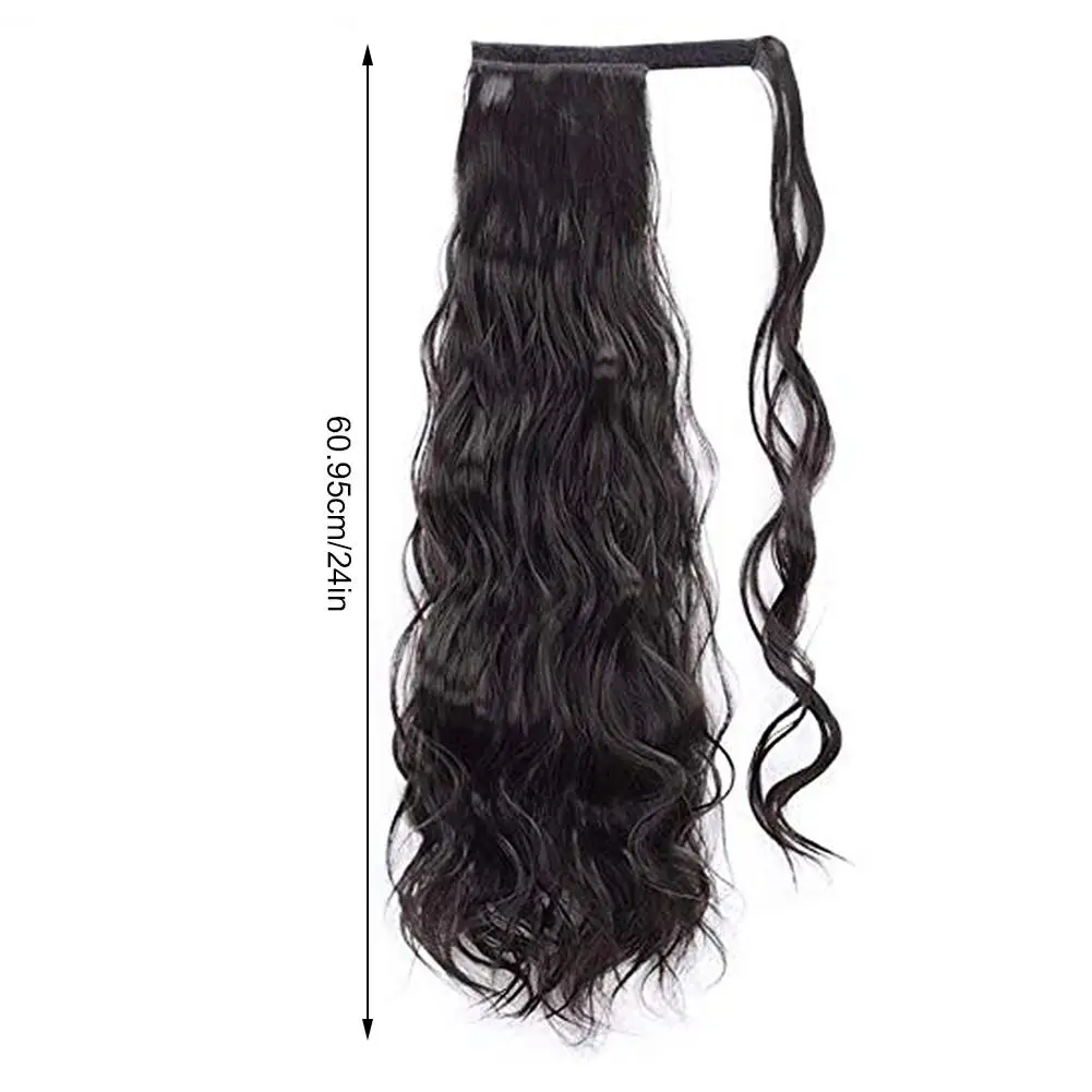 

60cm Long Wavy Ponytail Extension For Women Synthetic Wrap Around Magic Paste Curly Ponytail Corn Wave Clip In Hairpiece