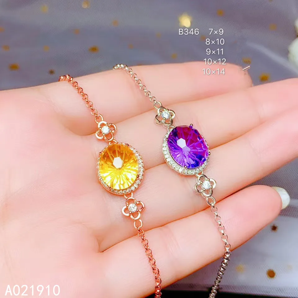 

KJJEAXCMY boutique jewelry 925 sterling silver inlaid Citrine Amethyst ladies bracelet beautiful fashion