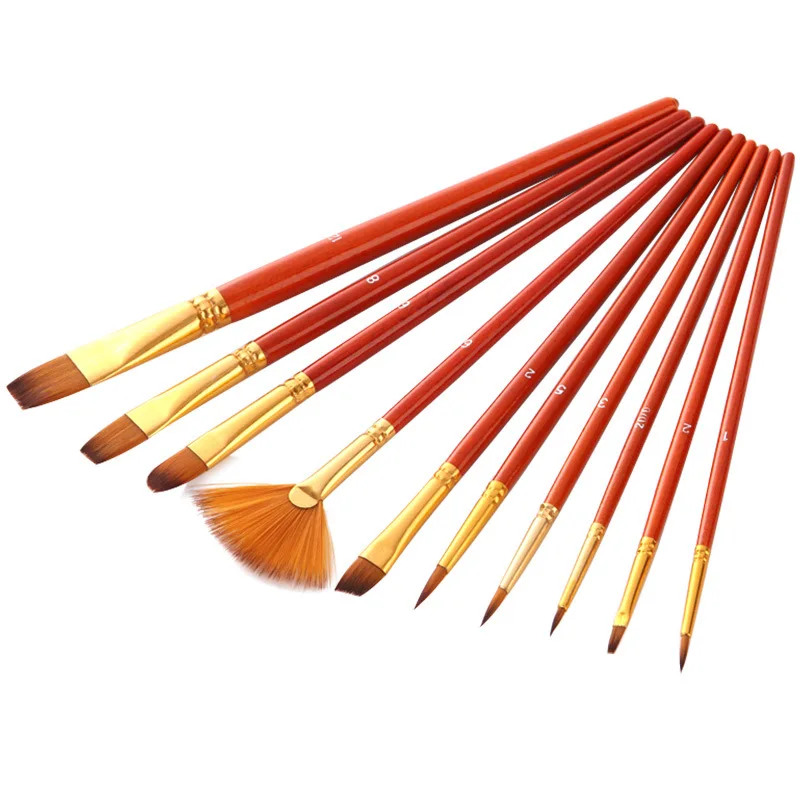 

10Pcs/Set New Different Size Artist Nylon Hair Paint Brush Acrylic Oil Painting Brushes DIY Watercolor Pen Drawing Art Supplies