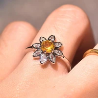 elegent womens ring flower with yellow stone wedding party cute slim simple jewelry for femal rings 2021 trend