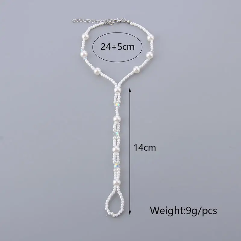 Женский акриловый ножной браслет белый синий стразы с бусинами на ногах цепочка