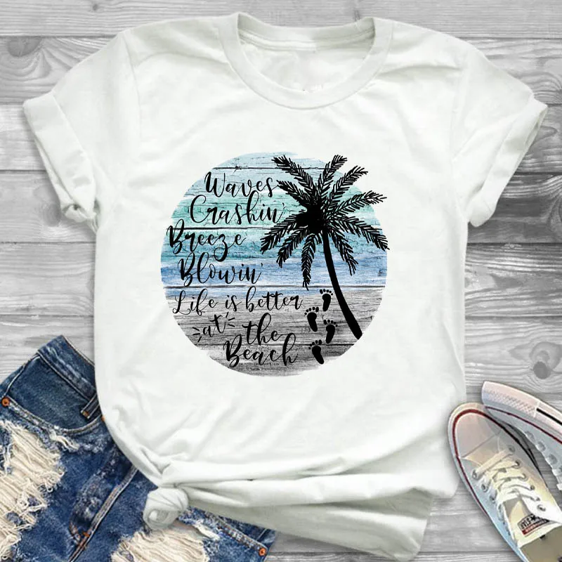 Футболка женская с принтом Happy Camper Car Mountain одежда топ коротким рукавом 4XL размера