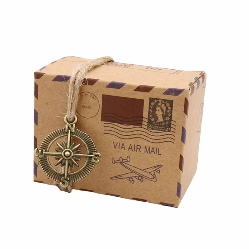 with Compass 50pcs Stamp Design Gift Box Candy Box Packaging Kraft for Wedding Birthday Christmas Party Decorations - Цвет: with Compass