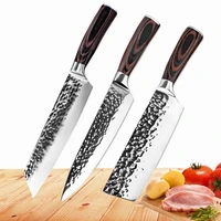 kitchen knives set chef knife forged hammered 7cr178 inch chef knife colored wooden handle slicing knife japanese knife