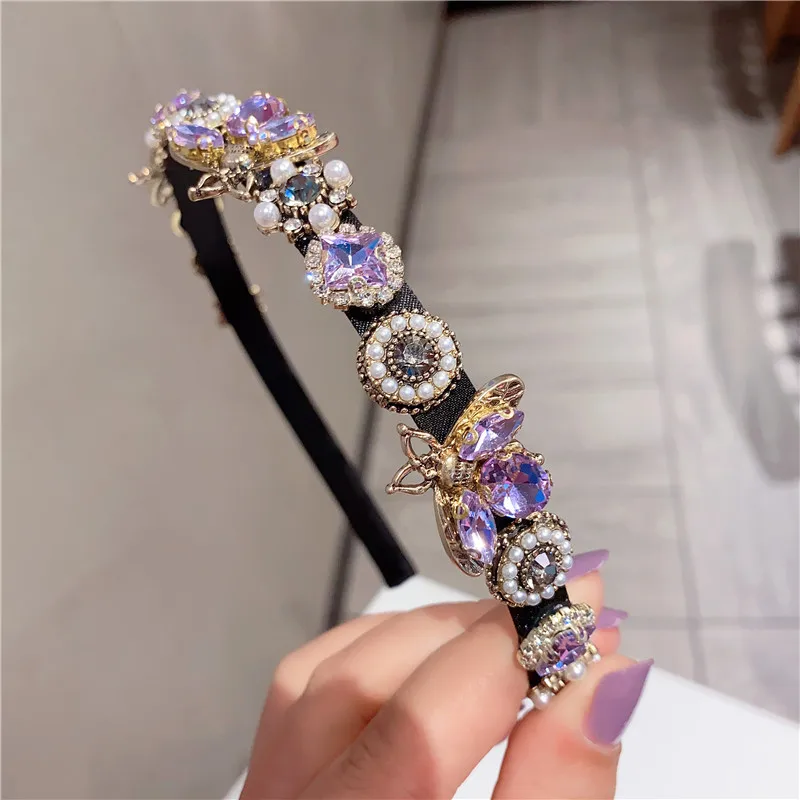 

Vintage Palace Baroque Bee Headband Hair Hoop Pearl Designer Hairbands Crystal Rhinestone Casual Office Bridal Hair Accessories