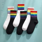 1 пара женских носков из хлопка c бантом в полоску цветастой радуги для детей Рождественский подарок Классические Теплые Повседневная обувь в стиле Харадзюку с изображением забавных милых поп корейские носки