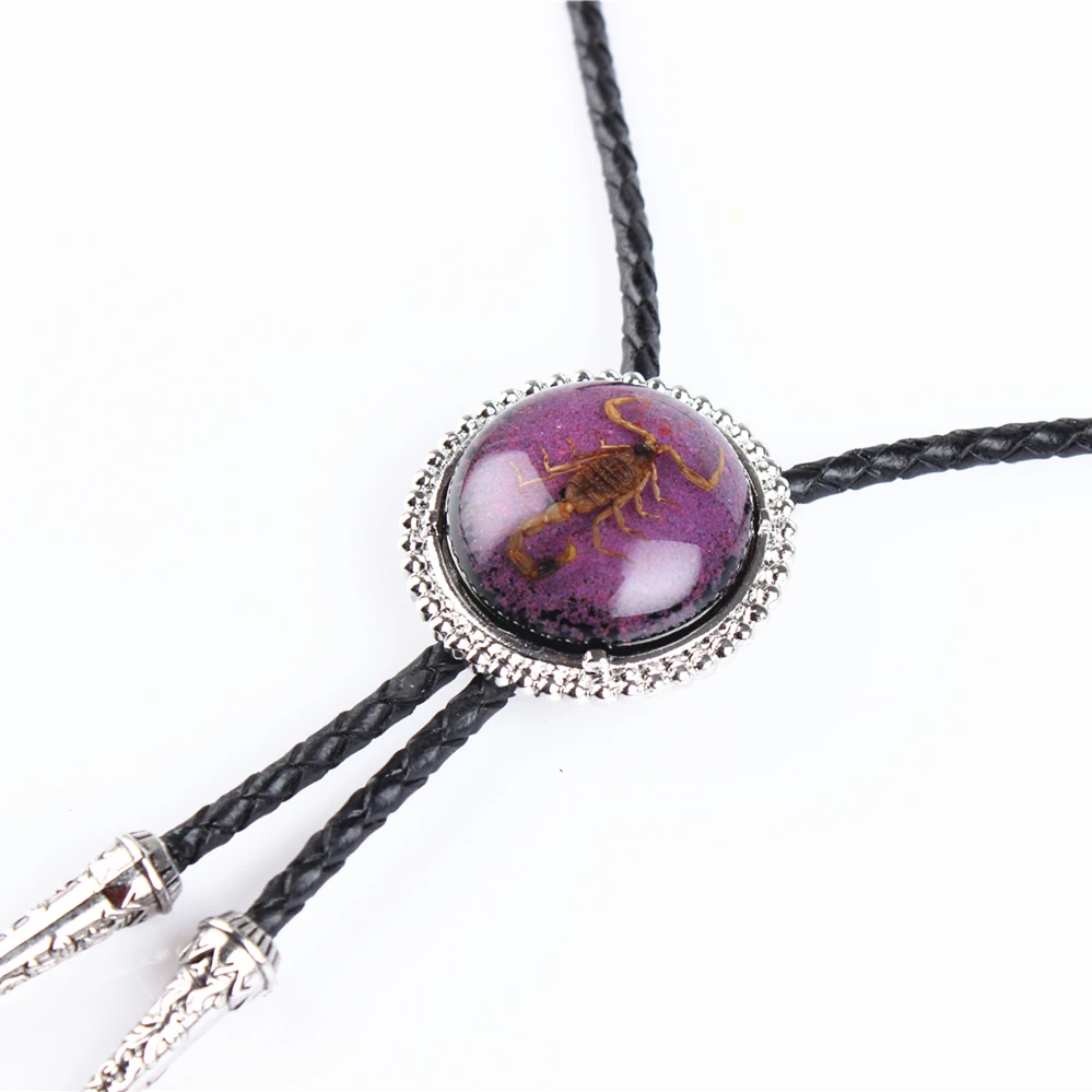 

Original Western Cowboy BOLO Tie Clip Middle Inlay Sand Painting Stone Wavy Lace PU Leather Rope Mens Fashion Jewelry