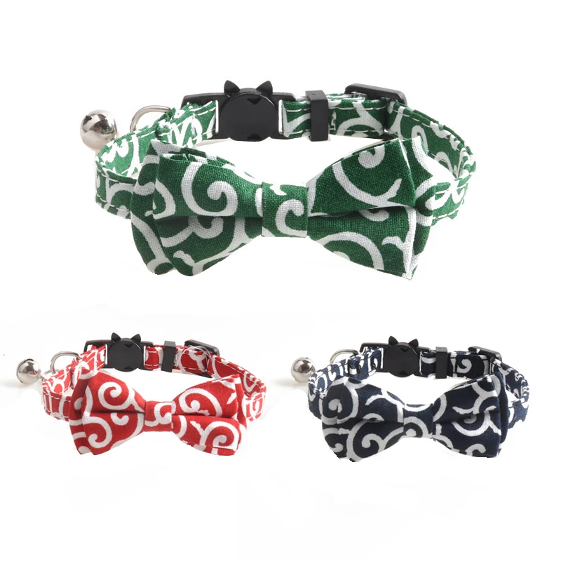 

Japanese Style Cat Collars with Bell Adjustable Safety Buckle Kitten Necklace Accessories Bowknot Puppy Rabbits Kitty Bowtie